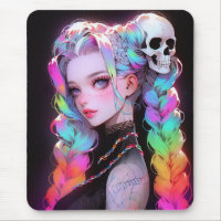 Cute Punk Rock Skull Goth Rainbow Braid Anime Girl