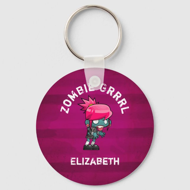 Cute Punk Rock Zombie Grrrl Personalised Key Ring (Front)