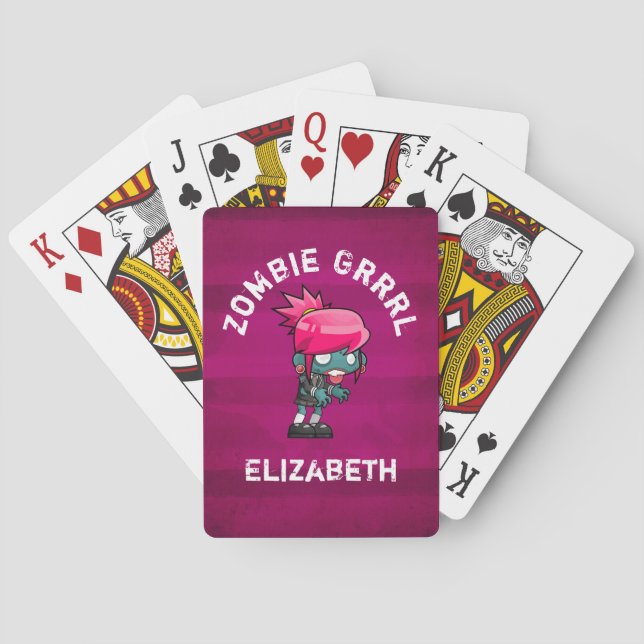 Cute Punk Rock Zombie Grrrl Personalised Playing Cards (Back)