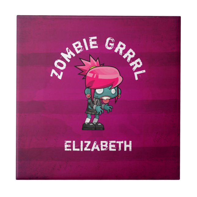 Cute Punk Rock Zombie Grrrl Personalised Tile (Front)