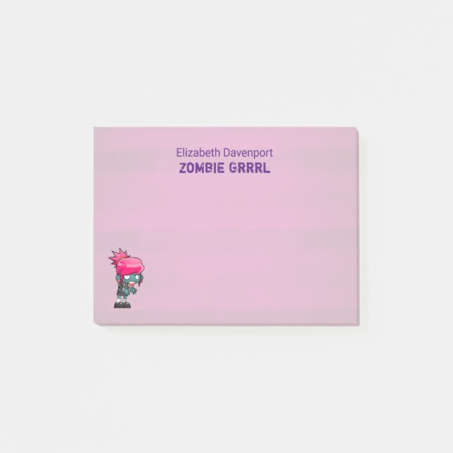 Cute Punk Rock Zombie Grrrl Post-it Notes (Front)