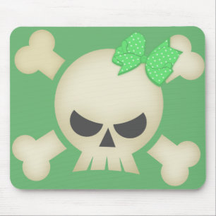 Cute Punk Skull and Bow (green)  Mousepad
