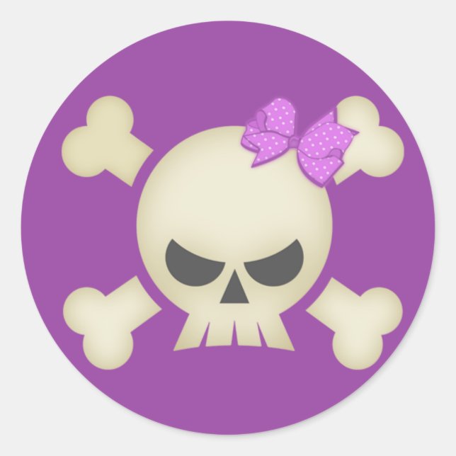Cute Punk Skull and Bow (purple) Sticker (Front)