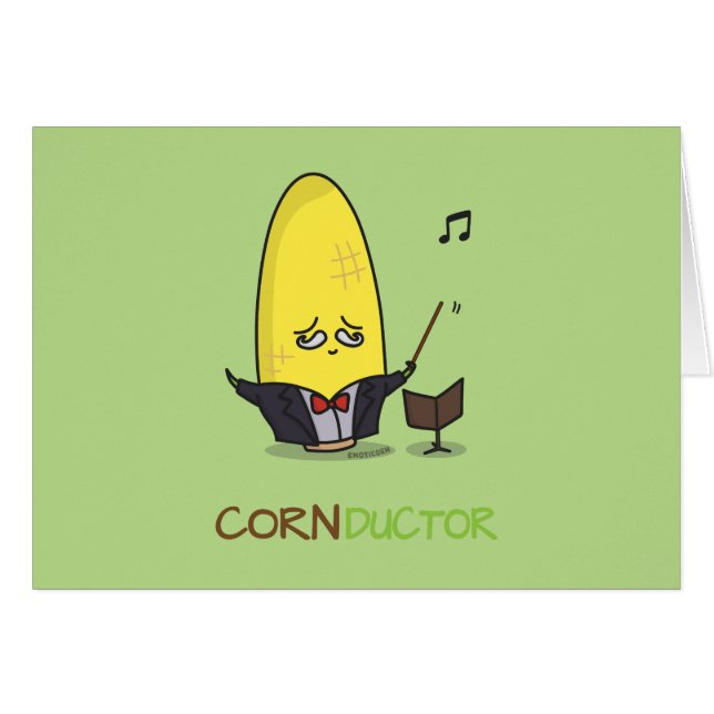 Cute Punny Cartoon Corn Conductor (Front Horizontal)