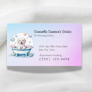Cute pup dog grooming gradiant color professional business card