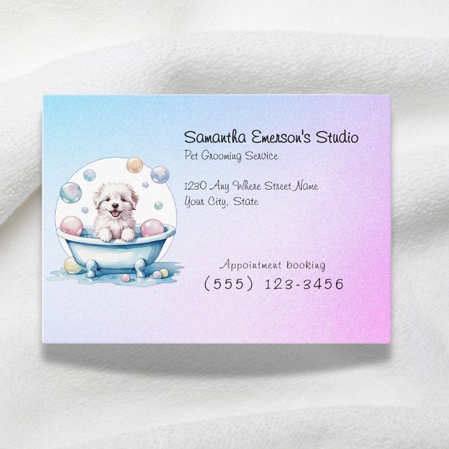 Cute pup dog grooming gradiant colour professional business card (Creator Uploaded)