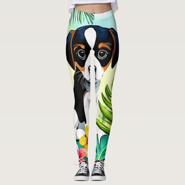 Cute Pup in Paradise Leggings (Front)