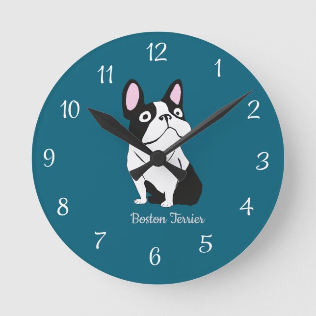 Cute Pup, medium dark blue Round Clock (Front)