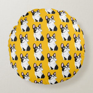 Cute Pup, yellow Round Cushion