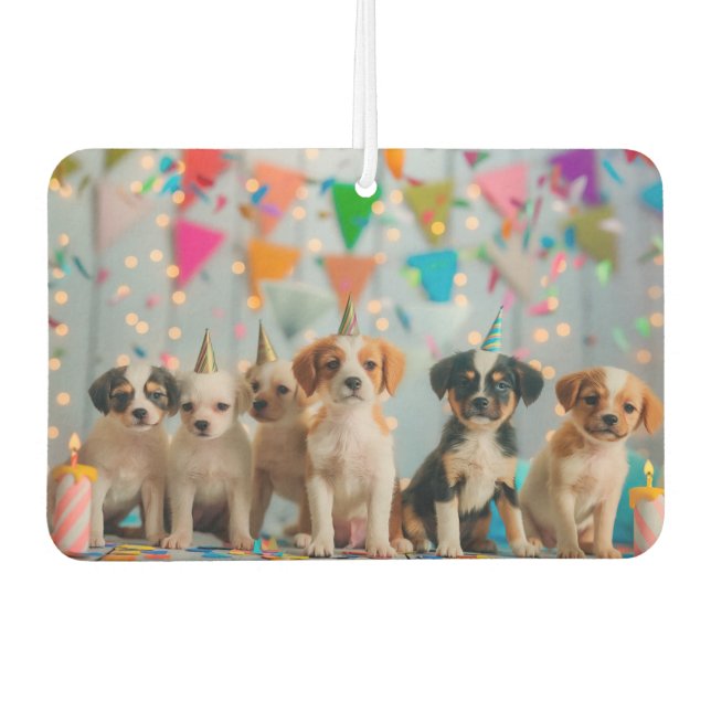Cute Puppies Birthday Party Celebration Design Car Air Freshener (Front)