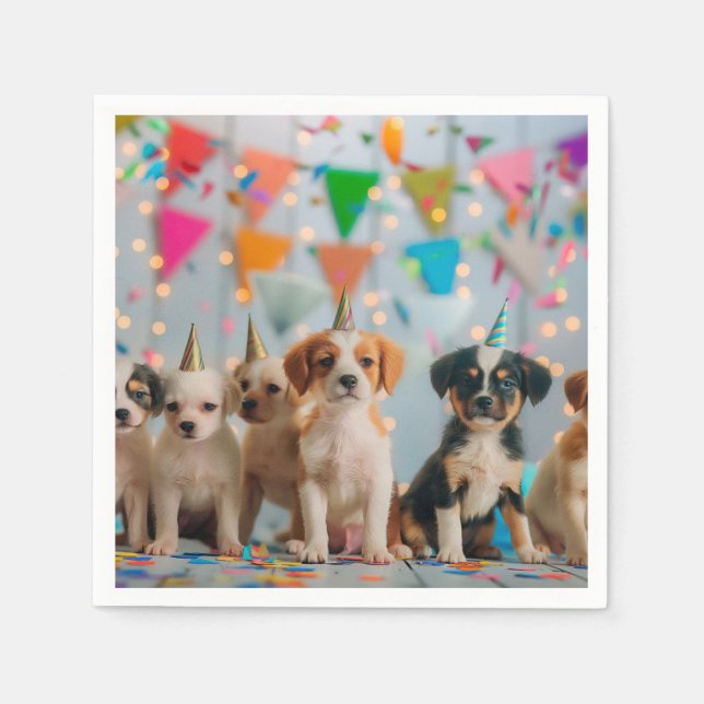 Cute Puppies Birthday Party Celebration Design Napkin (Front)