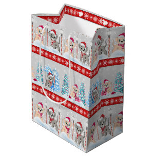 Cute Puppies Cartoons Snowy Christmas Holidays Medium Gift Bag
