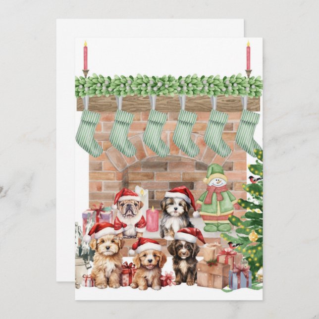 Cute Puppies Christmas Cards (Front/Back)