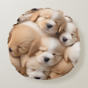 Cute Puppies Dog Lover Round Pillow