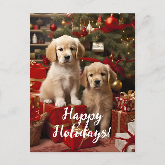 Cute Puppies Dogs Happy Holidays Christmas Postcard (Front)