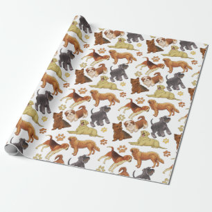 Cute puppies dogs with bones and paws pattern  wrapping paper