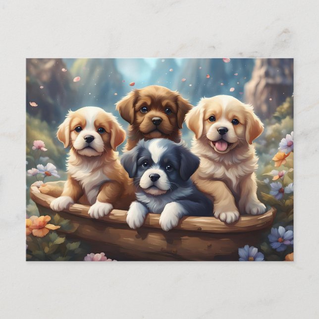 Cute puppies in a basket, custom  postcard (Front)