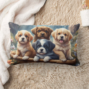 Cute puppies in a basket, Kid's  Lumbar Cushion