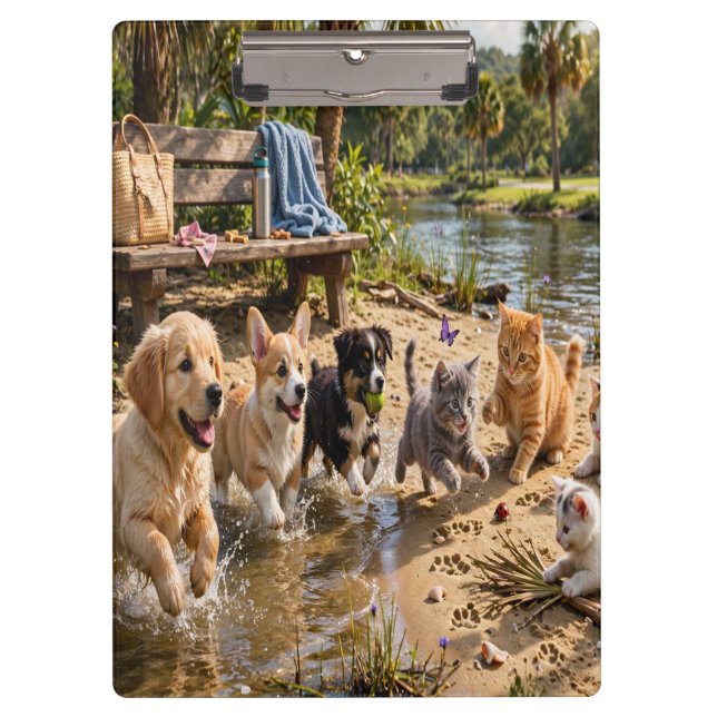 Cute Puppies & Kittens Riverside Adventure Clipboa Clipboard (Front)