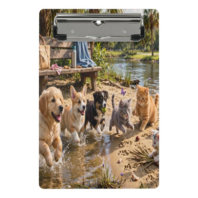 Cute Puppies & Kittens Riverside Adventure Clipboa Mini Clipboard (Front)