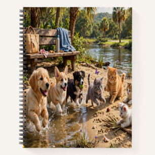 Cute Puppies & Kittens Riverside Adventure Spiral Notebook