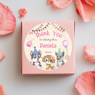 Cute puppies puppy party thank you classic round sticker
