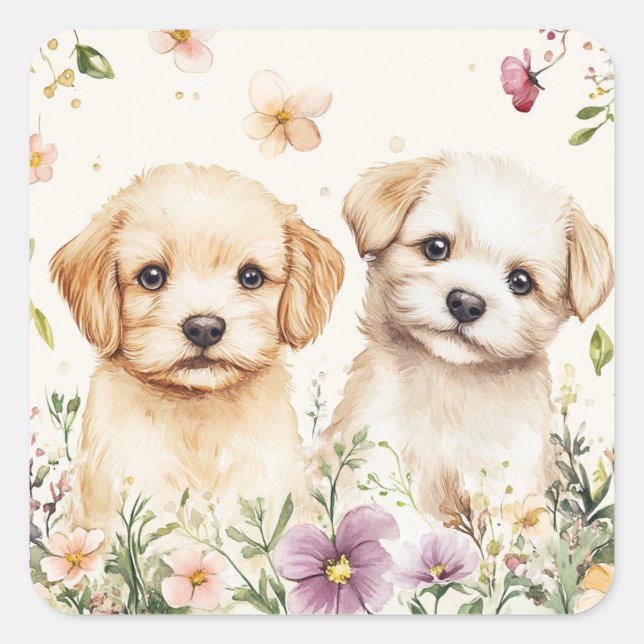 Cute Puppies Square Sticker (Front)
