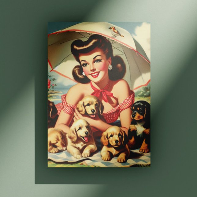 Cute Puppies Vintage Pin-up Postcard (Creator Uploaded)