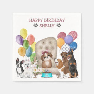 Cute Puppies Wish Happy Birthday Napkin