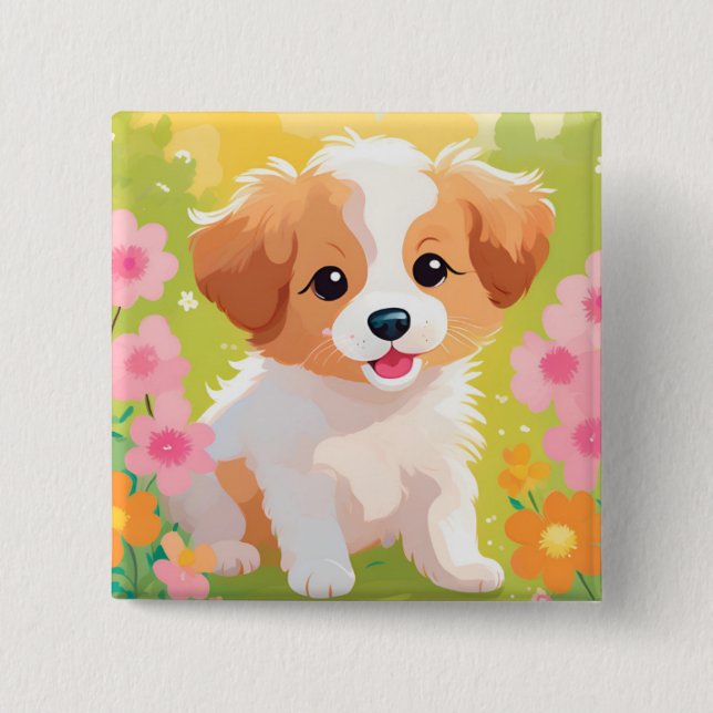 Cute Puppy 15 Cm Square Badge (Front)