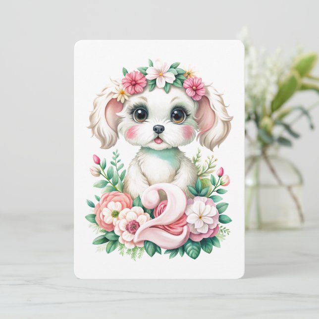 Cute Puppy 2 Year Old Flat Holiday Card (Standing Front)