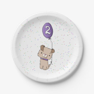 Cute Puppy, 2nd birthday paper plates, kids party Plate