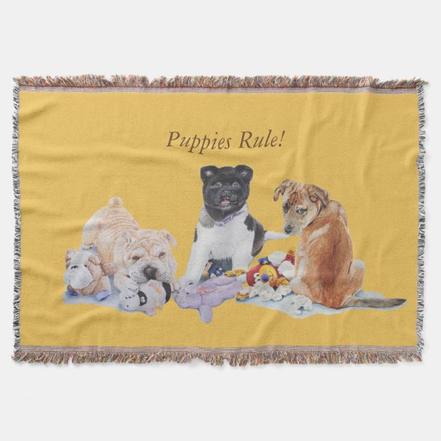 cute puppy akita shar pei teddy mixed breed dog throw blanket (Front)