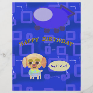 Cute Puppy and Blue Spaceship Birthday Letterhead