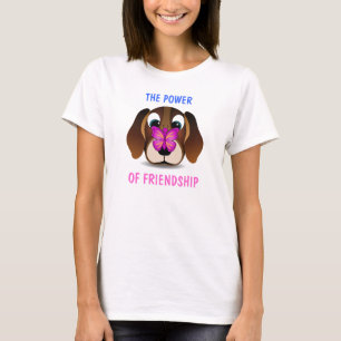 Cute Puppy and Butterfly Friendship Ladies T-Shirt