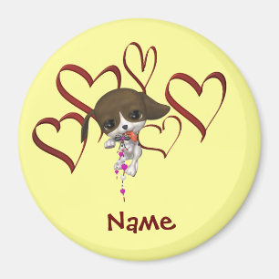 Cute Puppy And Hearts Monogram Name Personalised Magnet