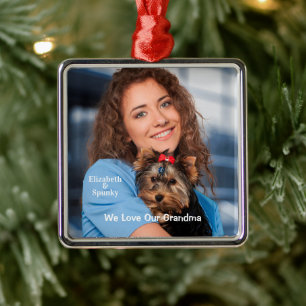 Cute Puppy And I Love Grandma Family Personalize Metal Tree Decoration