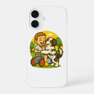 Cute Puppy and Kid Playtime iPhone 16 Case