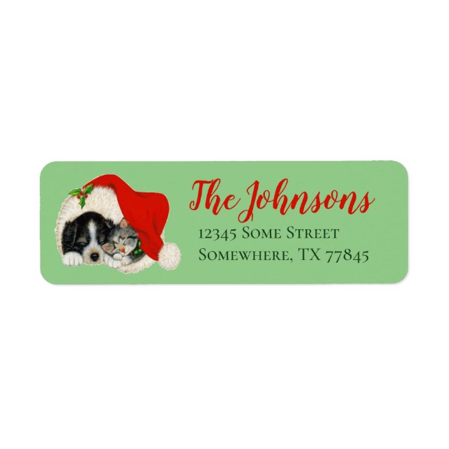 Cute Puppy and Kitten Christmas Address Labels (Front)