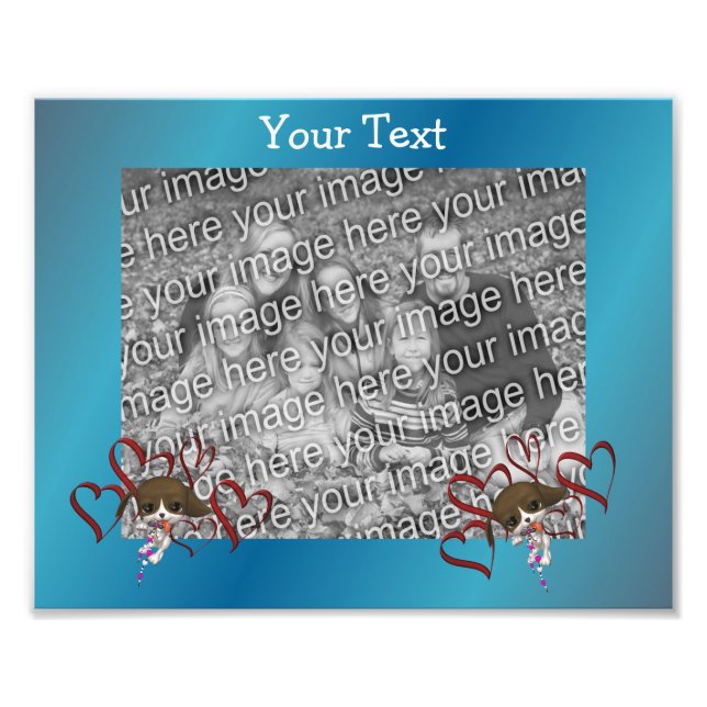 Cute Puppy And Red Hearts Animal Frame Template Photo Print (Front)