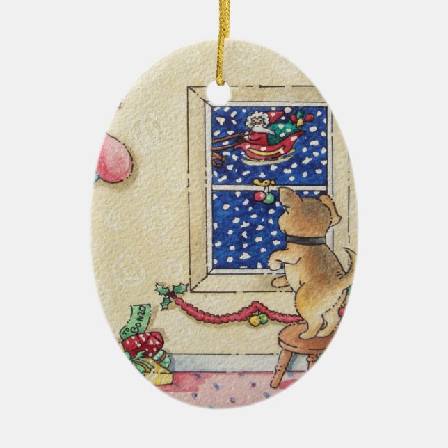 cute puppy and santa christmas Ornament (Front)