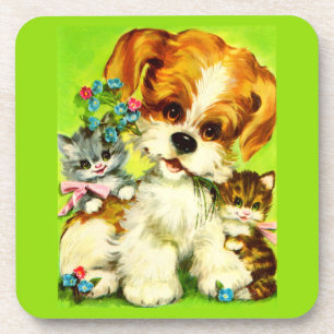cute puppy and smiling kittens coaster