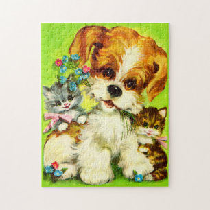 cute puppy and smiling kittens jigsaw puzzle