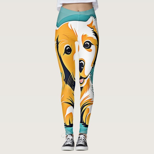 Cute Puppy Art Design Leggings (Front)