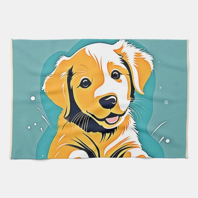 Cute Puppy Art Design Tea Towel (Horizontal)