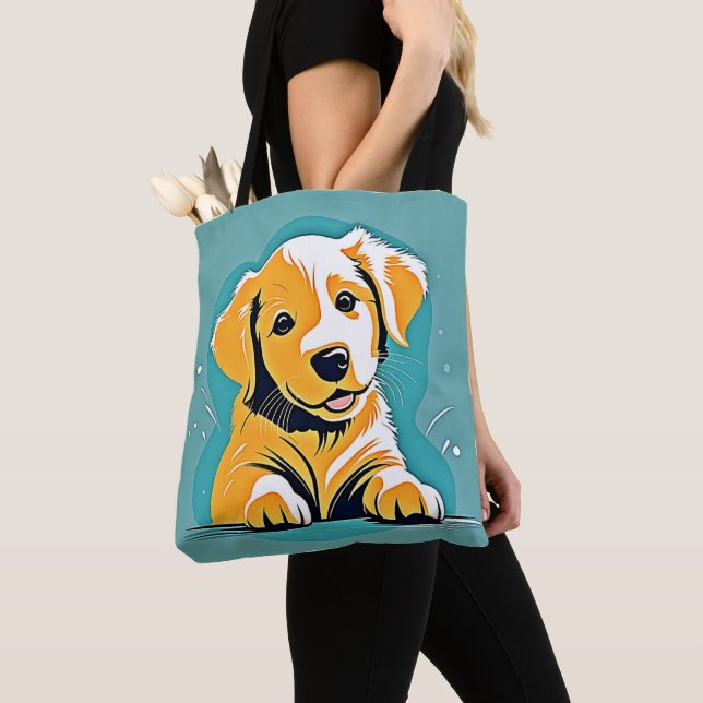Cute Puppy Art Design Tote Bag (Close Up)