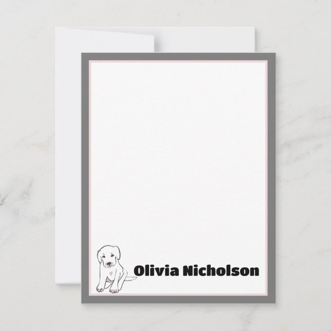 Cute Puppy Art Personalised Stationery Note Cards (Front)