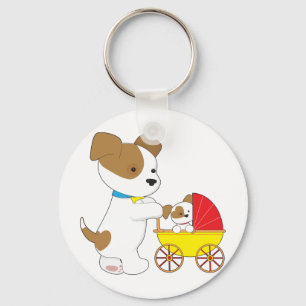 Cute Puppy Baby Carriage Key Ring