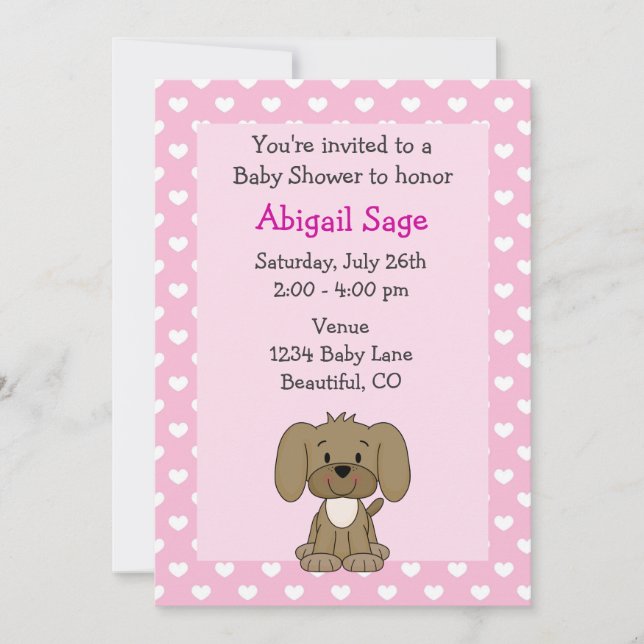 Cute Puppy Baby Girl Shower Invitation (Front)