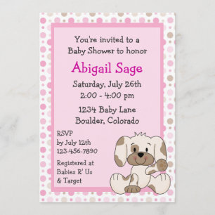 Cute Puppy Baby Girl Shower Invitation